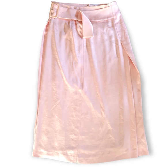 Rejina Pyo | Ellis Belted Light Pink Mid-Length Skirt Belt Size 8 Satin Luxury - Picture 4 of 8